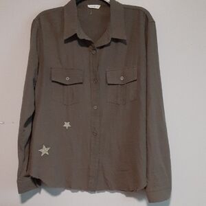 Kori Olive Button Down Shirt with Star Accents